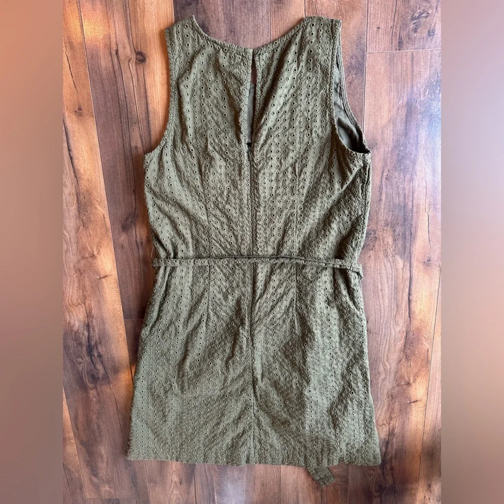Banana Republic Olive Eyelet Dress Size 4 | Sleeveless Belted Cotton Chic - Picture 5 of 6